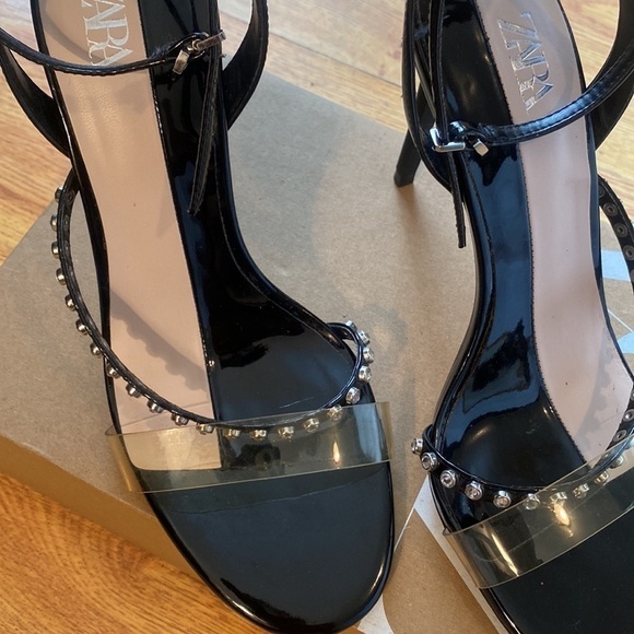 Zara  Woman vinyl and rhinestone sandal heels size 8/39 us.pvc and black - Picture 2 of 10